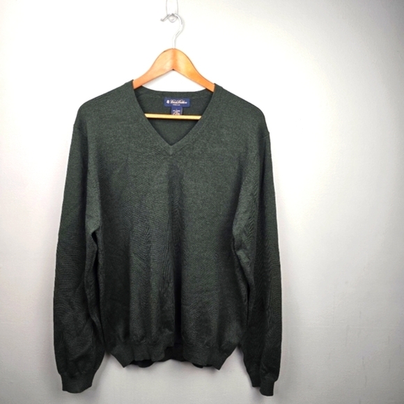 BROOKS BROTHERS Stretch Wool Blend Dressy Pullover Sweater Dark Green Men Size L - Picture 1 of 16